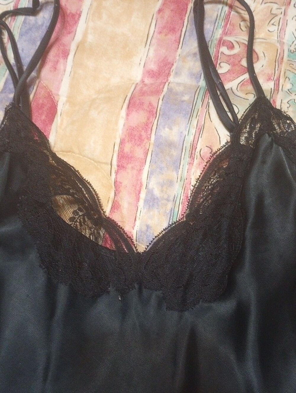 Black Satin Lace Cami Top - Picture 2 of 5
